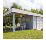 Abri de jardin toit plat en bois avec auvent – Design moderne et pratique – Image 3