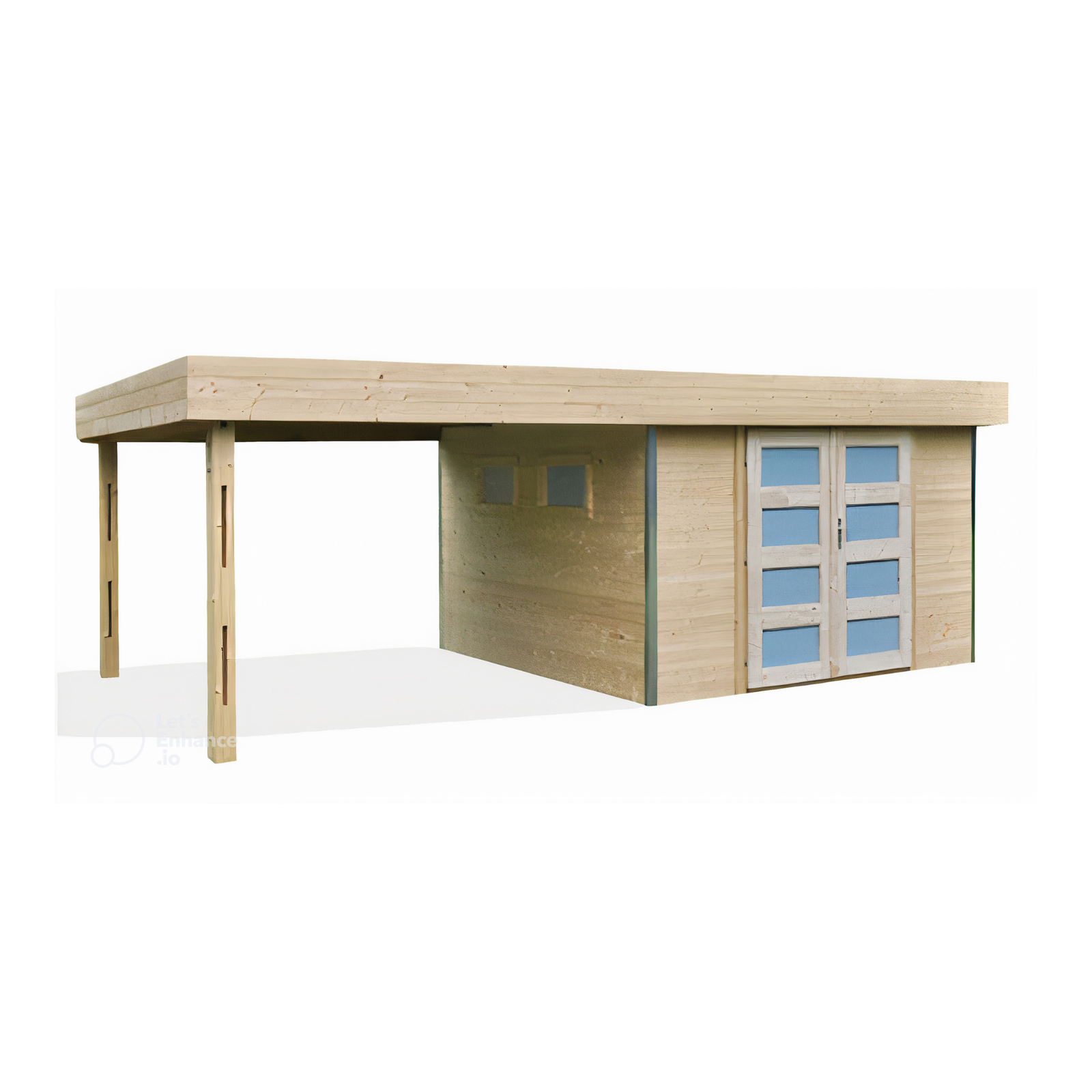 Abri de jardin toit plat en bois avec auvent – Design moderne et pratique – Image 1